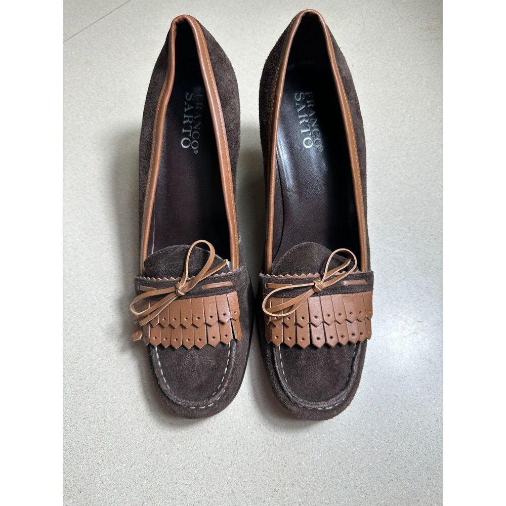 Franco Sarto Women's Brown Suede Wedge Heels With Tassels, Size 8.5